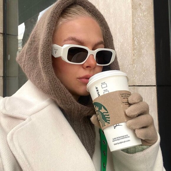 Prada PR17WS 1425S0 Sunglasses Talc Rectangle Frame, Dark Grey Lenses - Picture 3 of 14